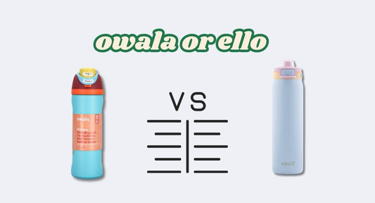 Side-by-side comparison of Owala and Ello water bottles with a “VS” label, highlighting colorful and playful hydration choices.