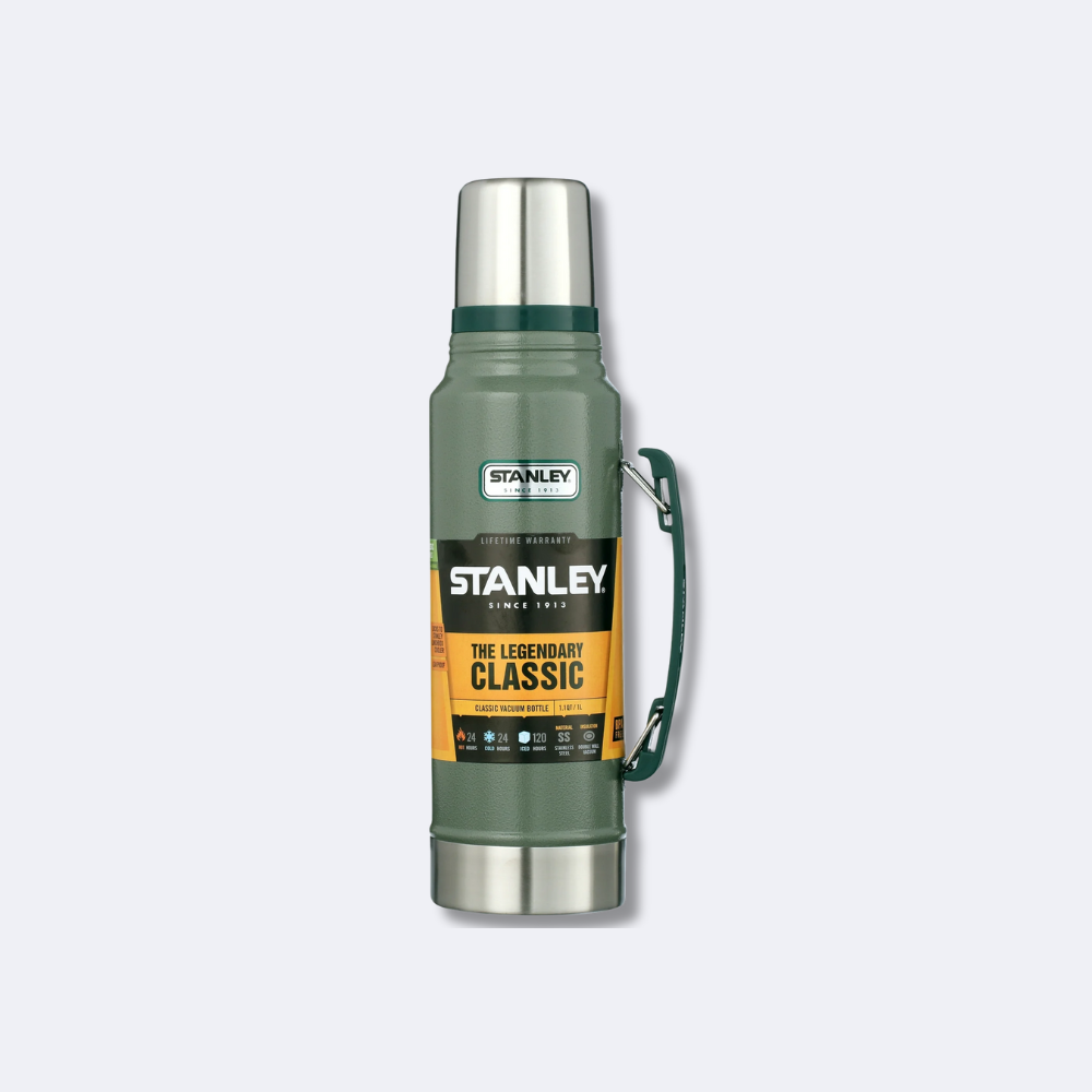 STANLEY The Legendary Classic Vacuum Bottle 1.5 Quart – Hammertone Green Thermos with Silver Lid and Handle – Keeps Drinks Hot or Cold for 24 Hours