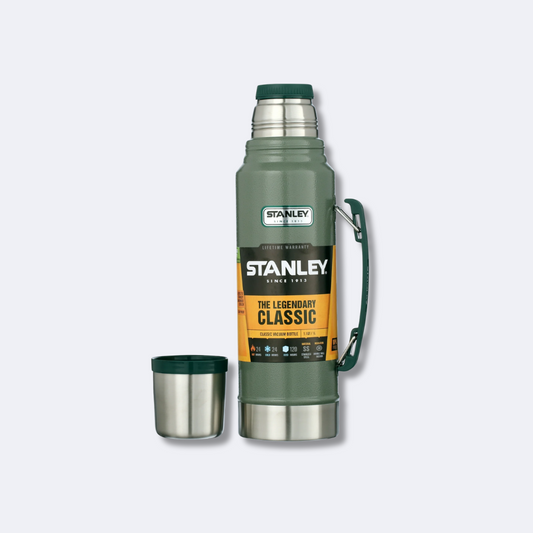 STANLEY The Legendary Classic 1.5QT Vacuum Bottle with Insulated Lid Cup – Hammertone Green Thermos for Hot & Cold Beverages – Leakproof Stainless Steel Design