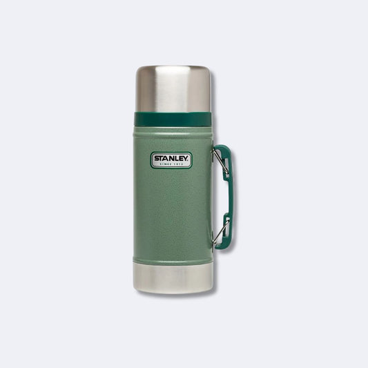 Front view of Stanley Classic 24oz Green Vacuum Food Jar with stainless steel lid and side handle